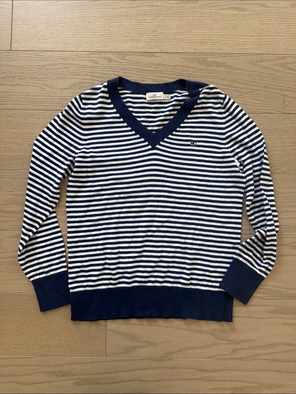 Vineyard Vines Navy and White Striped V-Neck Sweater